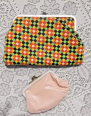 TWO VINTAGE 1960's COIN / CHANGE PURSES LARGER ONE HAS POCKET ON FRONT - Image 1 of 4