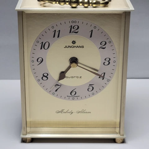 Junghans Vintage Brass Quartz Clock Melody Alarm Battery Oper. Works!-Read More Cover