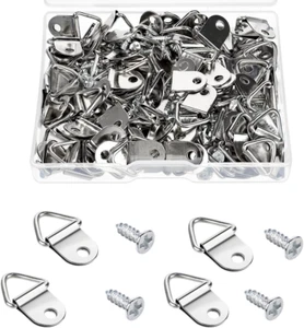 100 Pack Steel Picture Hangers with 100Pcs 8Mm Screws, Small Triangle Ring, - Picture 1 of 11