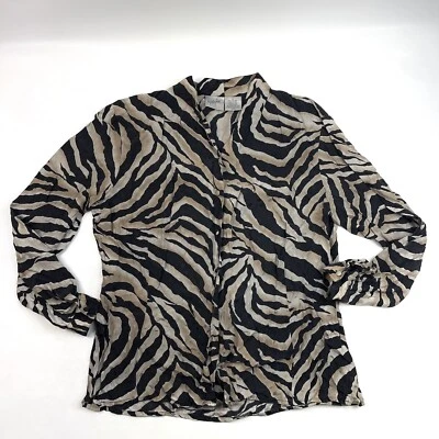 Blusa Top Jacqueline Ferrar Estampado Animal Tigre Manga Larga Seda Abotonada 12 Foto 1 de 4