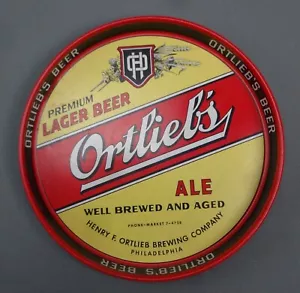 Bandeja redonda de metal vintage para servir cócteles Ortleib's Brewing Co. Philadelphia PA - Imagen 1 de 4