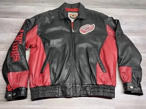 Vintage Detroit Red Wings NHL G-III Carl Banks Black Leather Jacket Mens Size XL - Picture 1 of 13