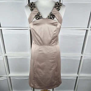 Star By Julien Macdonald Satin Shift Dress Size 12 Cream/Nude Gems Formal New - Picture 1 of 12