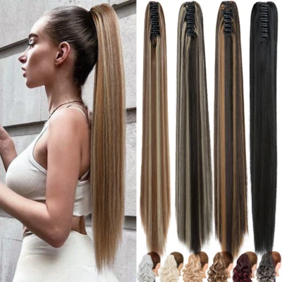 Extensiones de cabello de cola de caballo con garra grande postizos gruesos clip en colas de caballo natural Foto 1 de 4