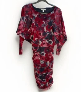 Weston Wear Mesh Ruffle Midi Dress Long Sleeve Floral Red Black XS Extra Small - Picture 1 of 7