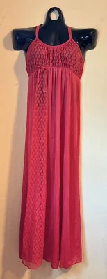 Vintage Undercover Wear Long Red Nylon Lace Nightgown Penior Size Large - Image 1 of 4