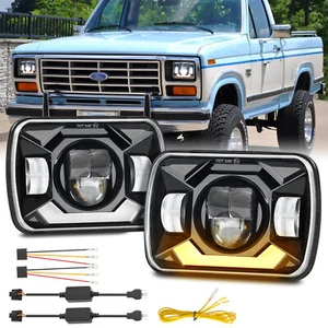 Pair 5x7'' 7x6'' LED Headlights Halo DRL Hi/Lo Beam For Ford F-150 F-250 F-350 - Picture 1 of 15