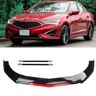 For Acura ILX 2013-2021 Front Bumper Lip Splitter Spoiler Black&Red + Strut Rods Foto 1 de 4