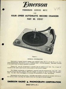 Emerson Three Speed Automatic Record Changer No. 819107 Servicebrief SFF112 - Bild 1 von 1