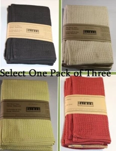 Set of Three Dish Towels 20 x 28 inches Cotton Select Black Beige Yellow or Wine - Picture 1 of 24