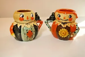 Set Of Two Johanna Parker Scarecrow Pumpkin Peep Mugs - HTF! Rare! - Picture 1 of 3