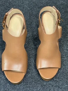Michael Kors Josephine Wedge Platform Leather Sandals Brown Sz 6.5 - Picture 1 of 9
