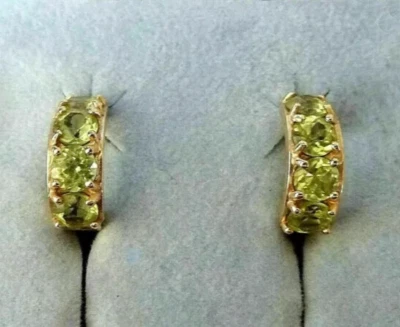 2Ct Round Cut Created Green Peridot Huggie Hoop Earrings 14k Yellow Gold Plated - Image 1 of 4
