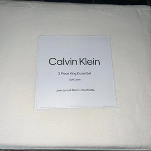 Calvin Klein King Duvet Set Linen Ivory India New - Picture 1 of 3