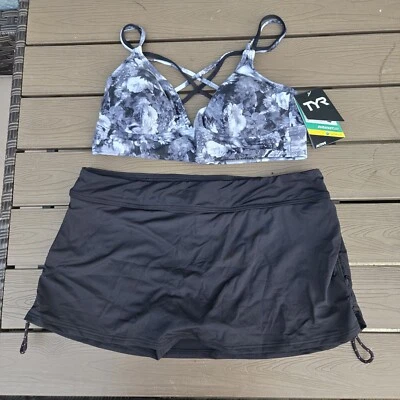 TYR Womens Veranda Rose Grey Floral  Brook Top & Black Skort 2 Piece SZ XL New - Image 1 of 3