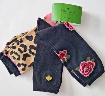 Kate Spade Mujer Paquete de 3 Calcetines Crew 3pk Moda Floral Negro Rojo Talla 4-10 M Foto 1 de 4