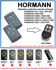 For HORMANN HSM2, HSM4 868 Fixed Code Remote Control Duplicator 868.35MHz. - Picture 1 of 5