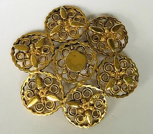 Vintage Florenza Ornate Filigree Flower Gold Tone Floral Pin Brooch - Picture 1 of 4