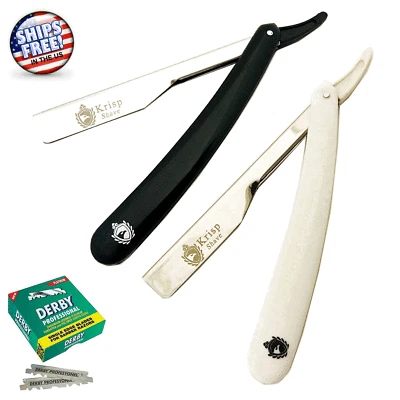 2 PIEZAS INTELIGENTE BARBA HÚMEDA CORTE GARGANTA AFEITADORA RECTA BARBERO + 100 CUCHILLAS DERBY Foto 1 de 4