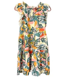 HTML Kleid XS Babydoll kurz mehrfarbig Blumen Rüschen Seersucker Stufen gefüttert - Bild 1 von 13