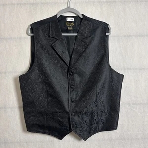 Scully Men's Size Large Black Satin Paisley Print Button Up Western Vest - Picture 1 of 8
