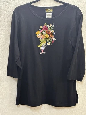 Camiseta Bob Mackie Wearable Art Mujer Talla M Manga 3/4 Bordada Negra Foto 1 de 4