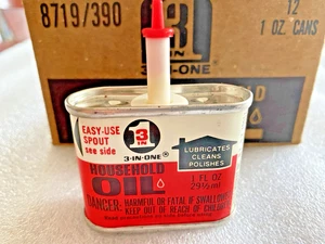 Vintage NOS 3-in-1 Metall Öl Dose 1oz mit Kunststoff Push / Pull Auslauf NOCH VOLL - Bild 1 von 8