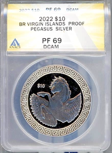 2022 Br Virgin Is$10 Silver Pegasus Pearl Black PF69DCAM ANACS # 7949827 + Bonus - Picture 1 of 2