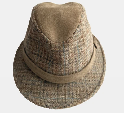 Vintage Men's Dobbs Tweed Plaid Tan Suede Fedora Hat Size 7 1/4 - Image 1 of 4