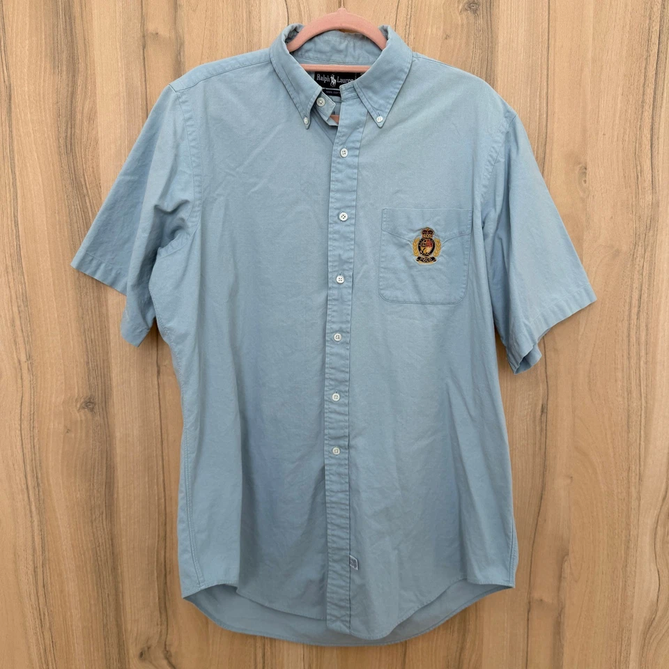 Ralph Lauren Mens Shirt Size L Blue Short Sleeve Crest Oxford Preppy Classic - Image 1 of 4