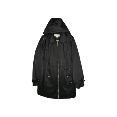 Michael Kors Womens Size XL Black Hooded Rain Coat Anorak Gold Tone Hardware - Image 1 of 4