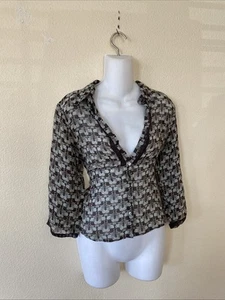 Vintage Y2k Silk Studio M Top Sz L Womens Brown Earthy Sheer Whimsical 00’s - Picture 1 of 5
