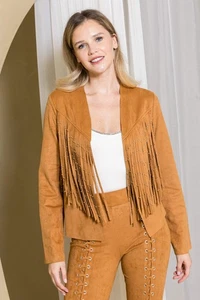 Nieten Fransen Langarm Wildlederjacke - Bild 1 von 11