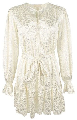 Michael Kors Women's Foil Paisley Print V Neck Tie Tiered Dress