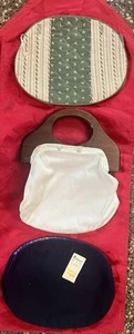 Vintage Bermuda Bag Wood Handle 4 Pearlized Buttons 2 New  Covers Floral Solid - Picture 1 of 9