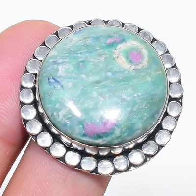 Anillo ajustable de piedras preciosas de forma redonda de rubí fucsita hecho a mano joyería de regalo FR 2441 Foto 1 de 4