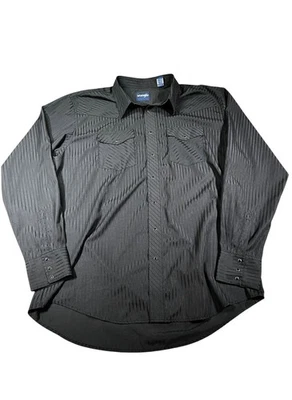 Wrangler Silver Edition Mens XXL Tall Pearl Black Snap Shirt Western Cowboy - Image 1 of 4