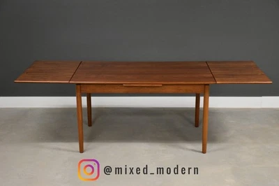 "Mesa de comedor danesa moderna con hojas de dibujo de teca de 92"" acabada" Foto 1 de 4