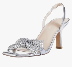 The Drop Women 8 Kate Slingback Bow Heeled Sandal Elegant Silver Heels - Picture 1 of 22