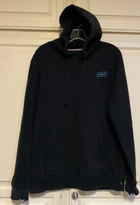 HUF DISTRESSED HOODIE BLACK PULLOVER SWEATSHIRT MEN'S SIZE LARGE Foto 1 de 4
