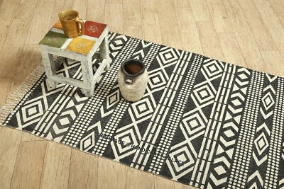Indio Mano Bloque Estampado Ikat Alfombra Étnico Algodón Se Vislumbraba Área de - Imagen 1 de 3