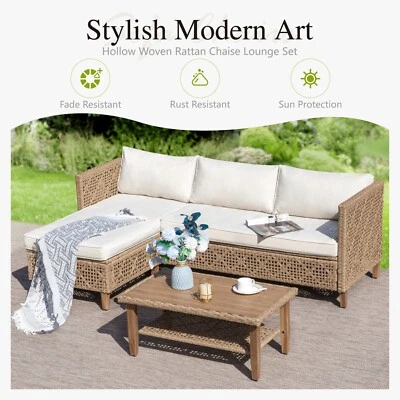 Wicker Furniture Patio Furniture Sets Outdoor Conversation Sofa Set Boho Style - Image 1 of 4