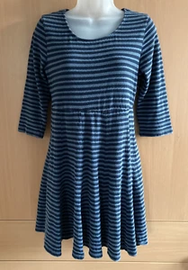 Fat Face Nordic Blue Striped Fit & Flare Short Dress Jersey Cotton UK 12 - Picture 1 of 8