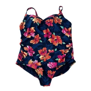 Womens Lands End 3X Navy Floral One Piece Swimsuit NWT 24W-26W - Picture 1 of 8