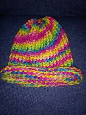 Pink & Blue RAINBOW Knit Sweater Cap Beanie Hat Child Size Tie Dye Look - Image 1 of 3