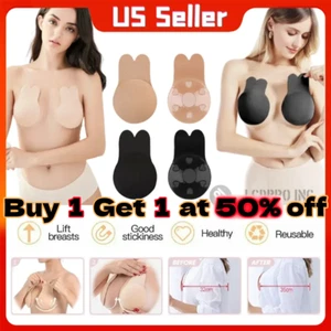 Invisible Bra Silicone Adhesive Lift Rabbit Reusable Push up Nipple Cover Sticky - Picture 1 of 28