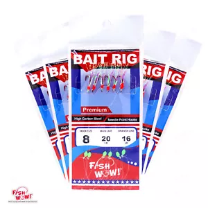 5 Stück Größe 8 Fische WOW! Sabiki Rig mit 6 roten Haken Mylar Skin Glow Perlen Piscatore - Bild 1 von 3