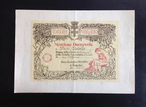 DIPLOMA MENZIONE ONOREVOLE MILANO 1935/36 - Foto 1 di 1