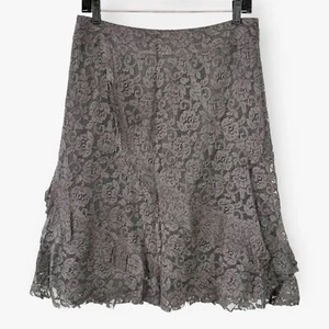Calvin Klein Platinum Womens 8 Tiered Midi Skirt Gray Floral Lace Ruffle Layered - Picture 1 of 10