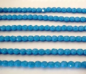 50 4mm Czech Glass Firepolish Beads: Opaque Blue - Picture 1 of 1
